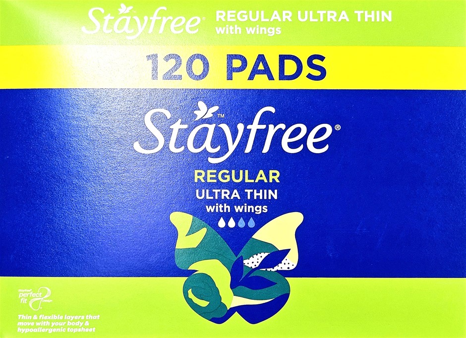 STAYFREE Box of 120 Pads, Regular Ultra Thin w/ Wings. NB: Not in original