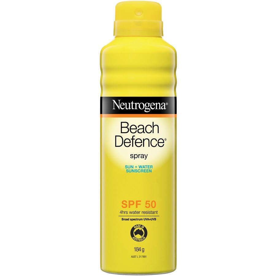 3 x NEUTROGENA Beach Defence Spray, 184g, SPF50 Sun+Water Sunscreen.
