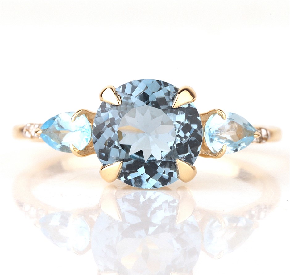 Yellow Gold Natural London Blue Topaz & Diamond Ring with Valuation