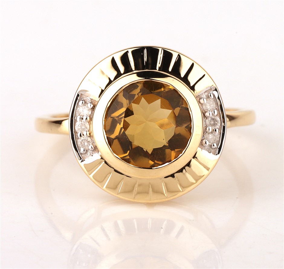 Yellow Gold Natural Citrine & Diamond Ring with valuation