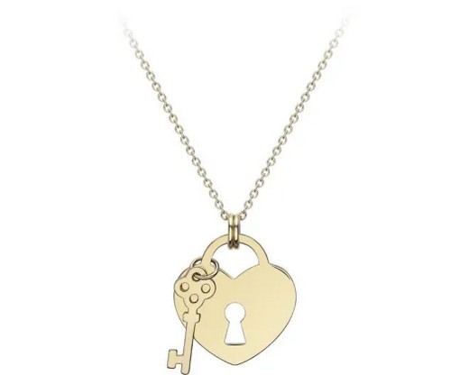 9K YELLOW GOLD HRT SOLID PADLOCK & KEY NECKLACE 41-43cm