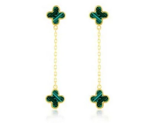 9K Yellow Gold MALACHITE PETAL DROP EARRINGS