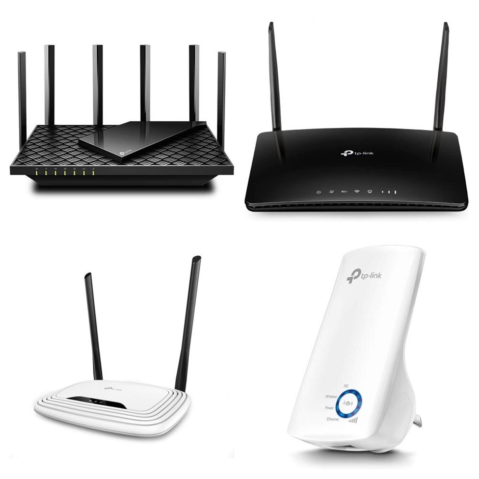 4 x Assorted Routers And Network Extender Devices. 1 x TP-LINK AX5400 Route