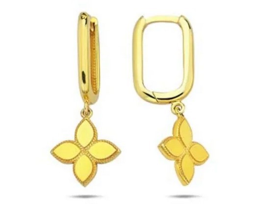 9K Yellow Gold FLORAL OVAL HUGGIE EARRINGS