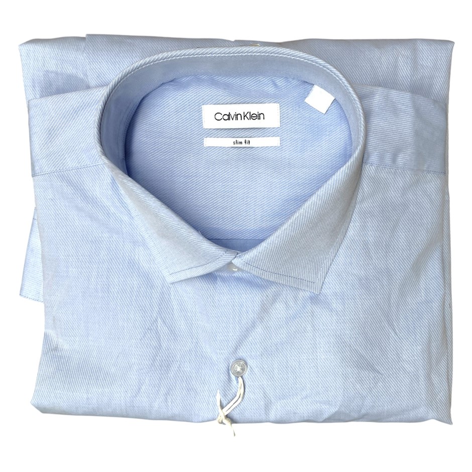 CALVIN KLEIN Men's Slim Shirt, Size 44/92, 60% Cotton, Diagonal Twill/Sky (