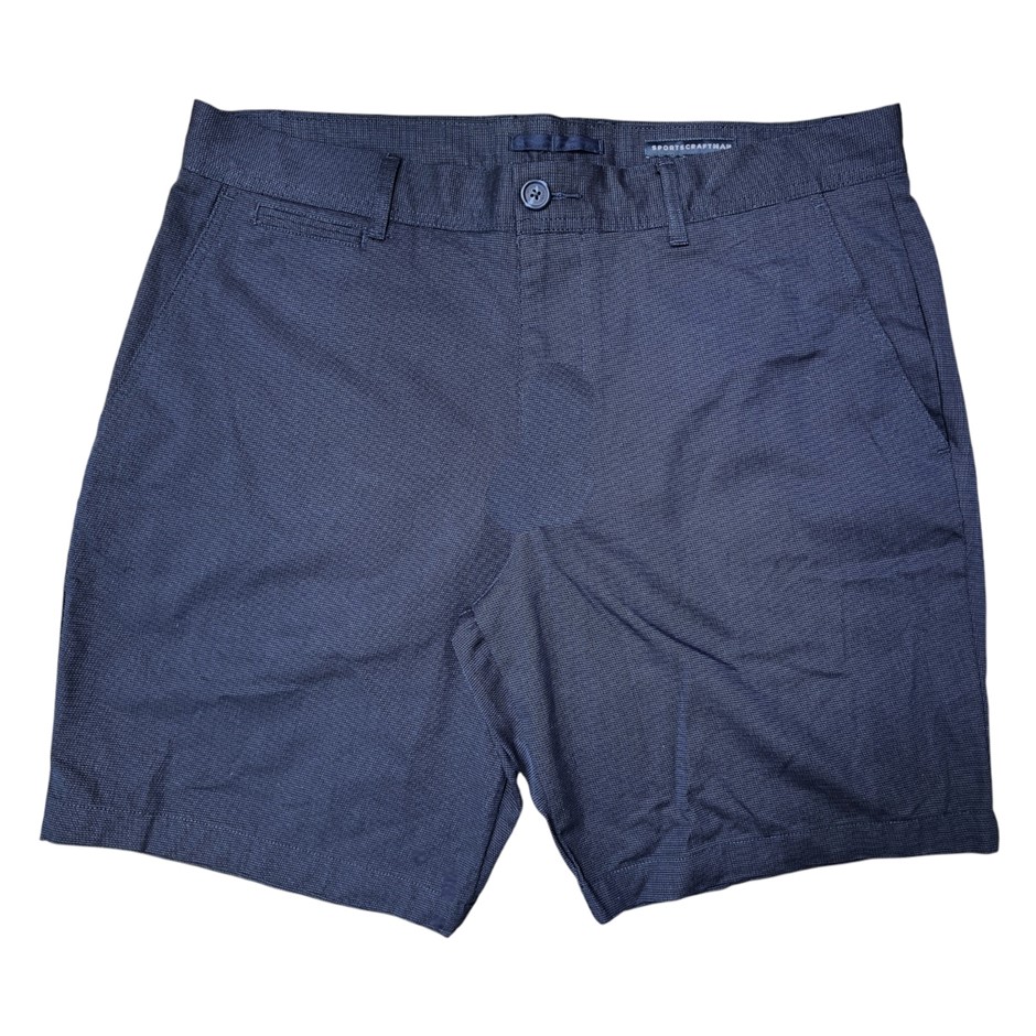 SPORTSCRAFT Men's Textured Short, Size 36, 98% Cotton, Dark Blue, AG206265.