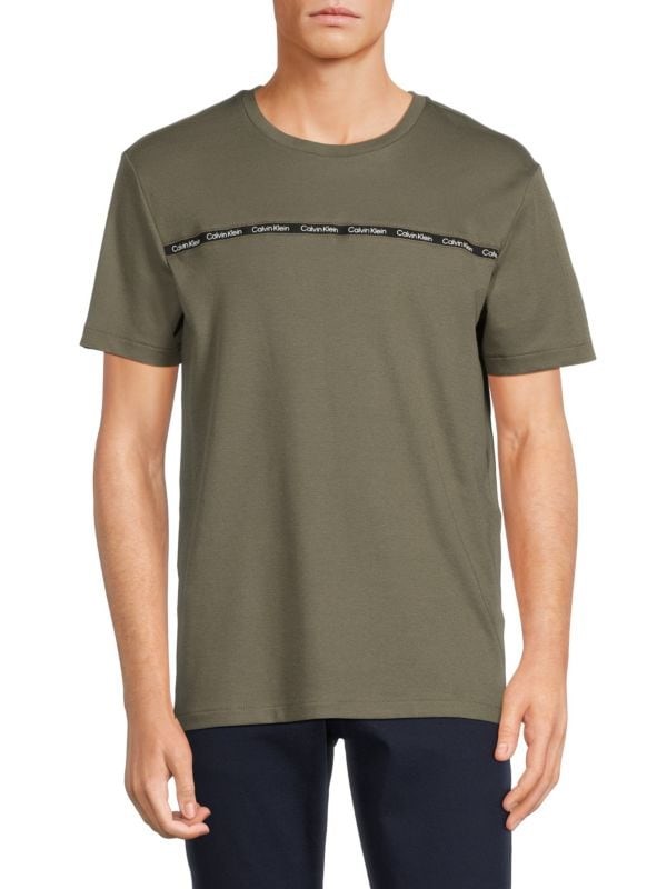 CALVIN KLEIN Men's Tape Tee, Size S, 63% Cotton, Dusty Olive Green (251/LDY