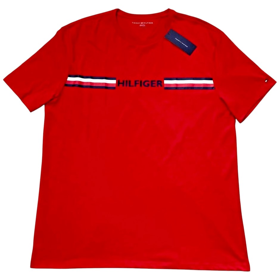 TOMMY HILFIGER Men's Clevelander Tee, Size L, 100% Cotton, Red, 43845 (78JA