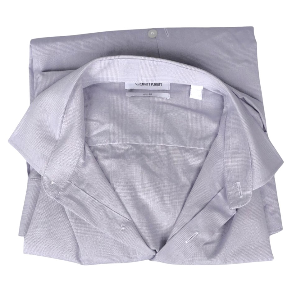 CALVIN KLEIN Men's Slim Fit Shirt, Size 38/86, 60% Cotton, Checked Grey (CG