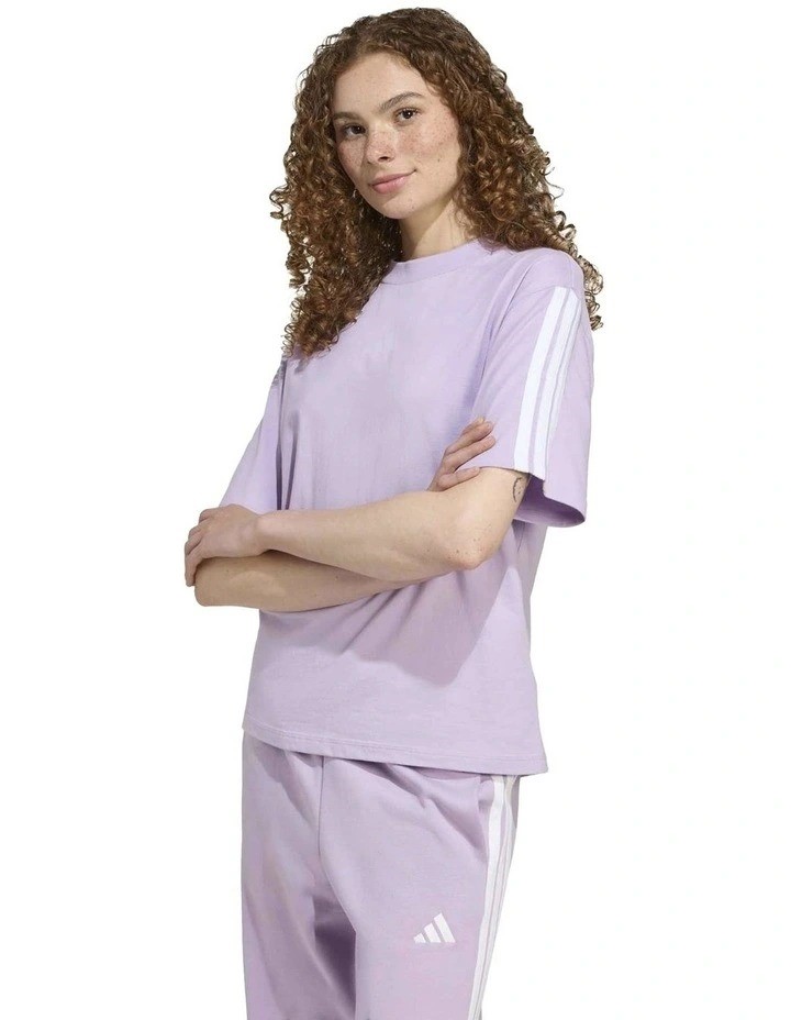 ADIDAS Women's 3S SJ BF Tee, Size AU L, Cotton, PowderPlum/White, JY3157.