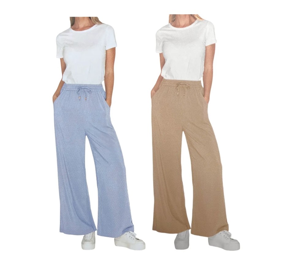 2 x ADVENT Women's Ava Palazzo Lounge Pants, Size S, Soft Blue & Safari, 18