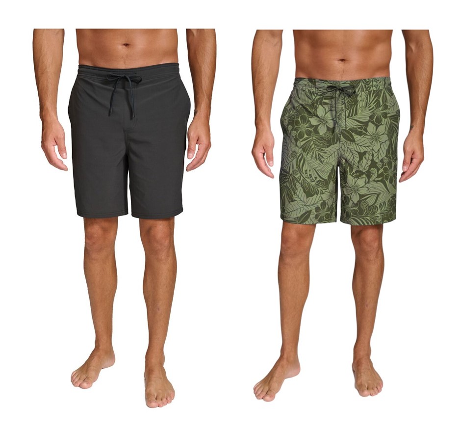 2 x SIGNATURE Men's Swim Shorts, Size 2XL, Black & Olive Green, 7771397. B