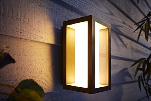 PHILIPS Hue White and Colour Ambiance LED Wall Lantern, Slim Black.