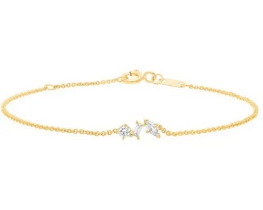 9K YELLOW GOLD 0.25ct F VS TRIO LAB DIAMOND BRACELET 16-18cm