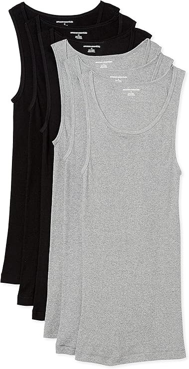 AMAZON ESSENTIALS Men's Lightweight Tank Undershirts, Pack of 6, Black/Grey