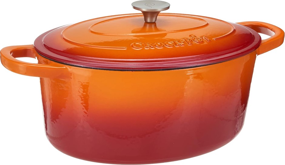 CROCK POT Artisan Oval Enameled Cast Iron Dutch Oven, 7-Quart, Sunset Orang