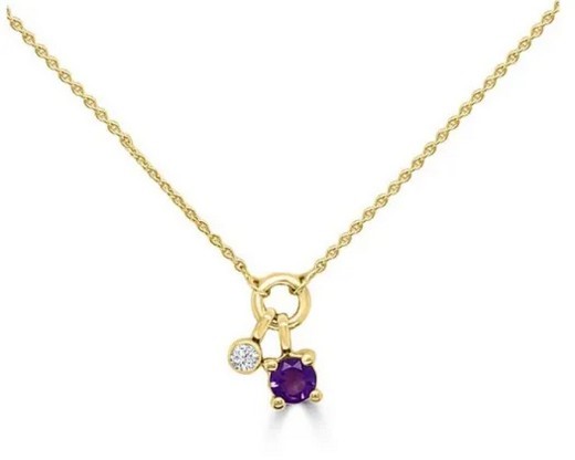 9K YELLOW GOLD 0.01ct HI SI DIAMOND AMYST NECKLACE 40-45cm