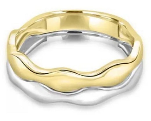 9K Yellow Gold & WHITE GOLD SOLID DOUBLEWAVE RING