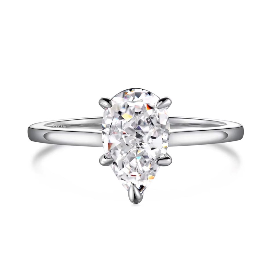 1.5ct Pear Cut Simulated Diamond 925 Sterling Silver Ring - Size 6
