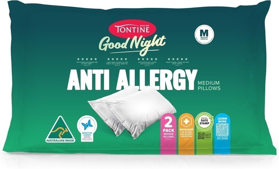 TONTINE Goodnight Allergy Sensitive Medium Pillow (Pack of 2). NB: Slightly