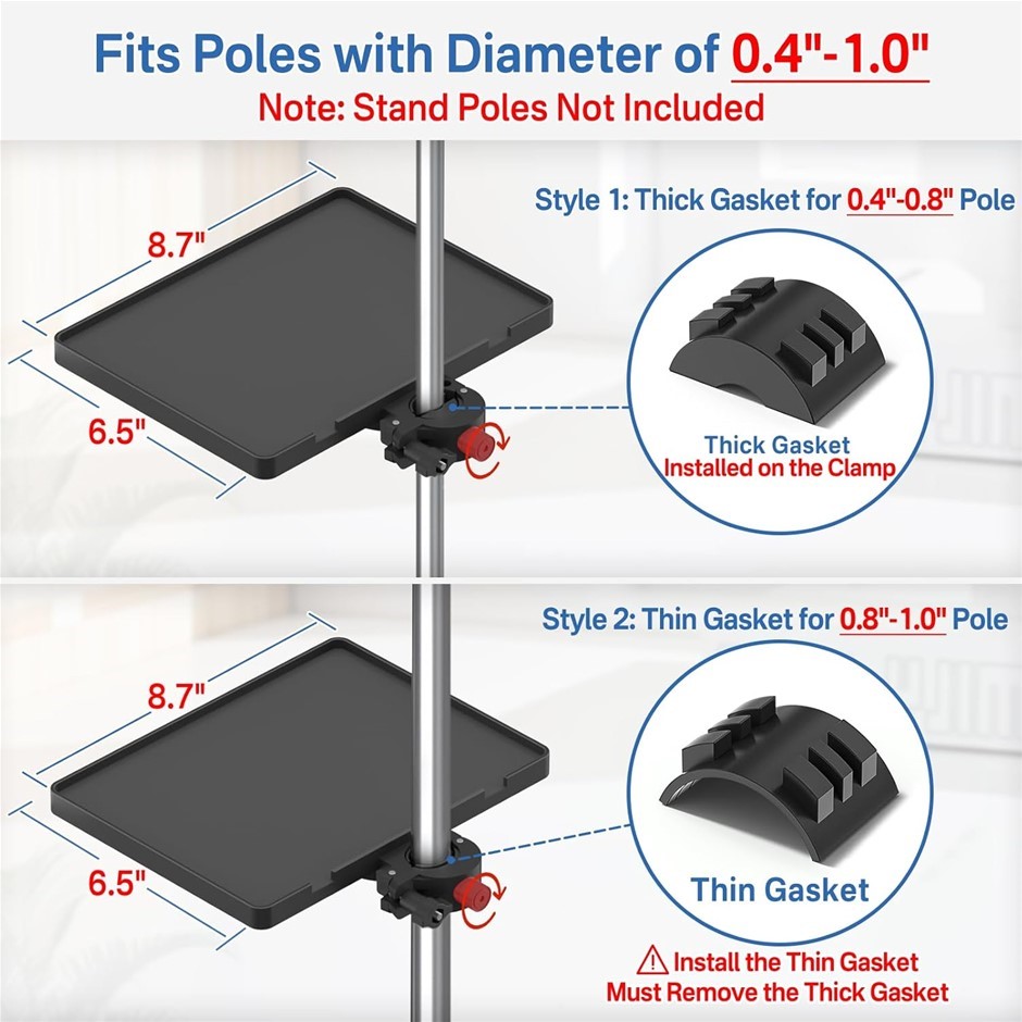 Universal Mic Stand Tray Clamp On Utility Shelf - 8.7" x 6.5" for Live Stre