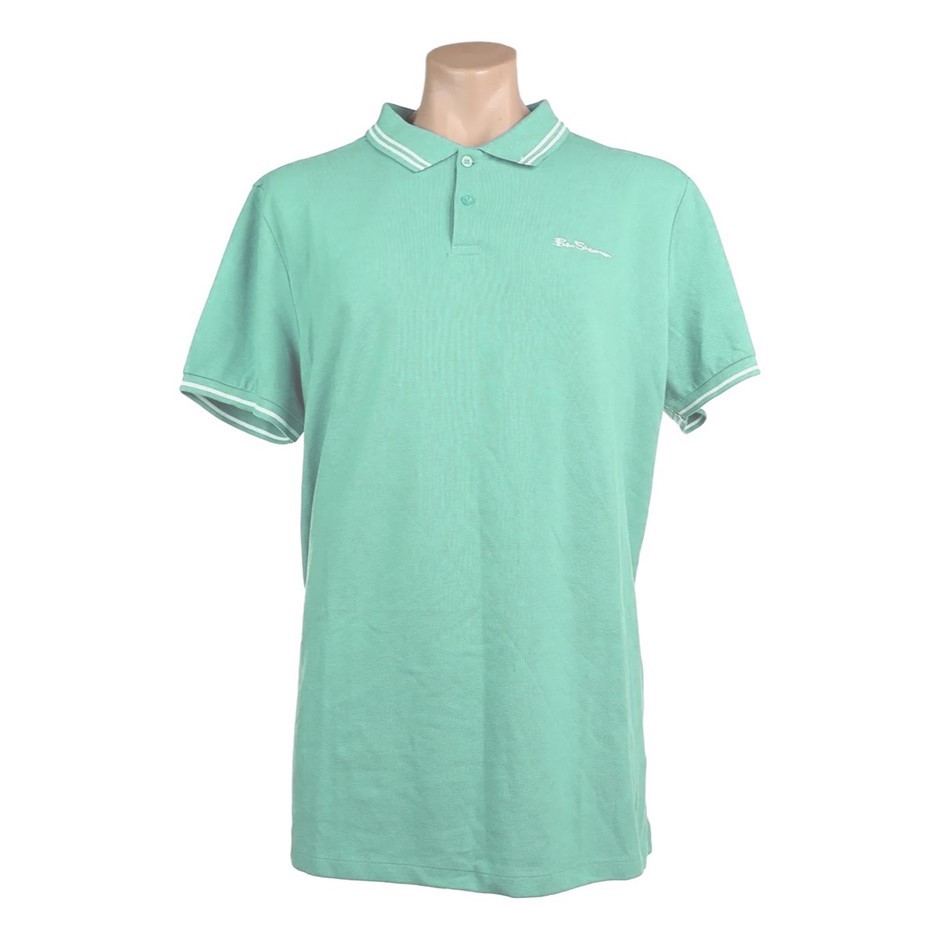 BEN SHERMAN Men's Polo, Size XL, 100% Cotton, Mint w/ White Tipping (022),