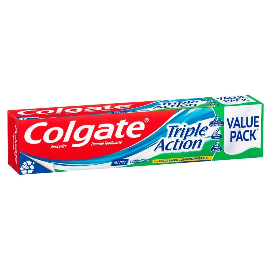 5 x COLGATE Triple Action Toothpaste, 210g. NB: Some damaged box packaging.