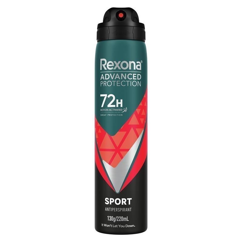 6 x MEN REXONA Antiperspirant, Sport, 130g/220ml. N.B: 1 x damaged nozzle.