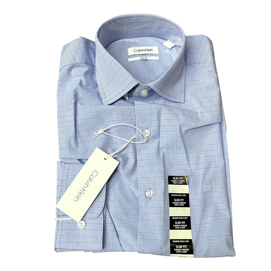 CALVIN KLEIN Slim 2-Colour Shirt, Size 41/92, Check Blue (CBLU), COSS2235S.