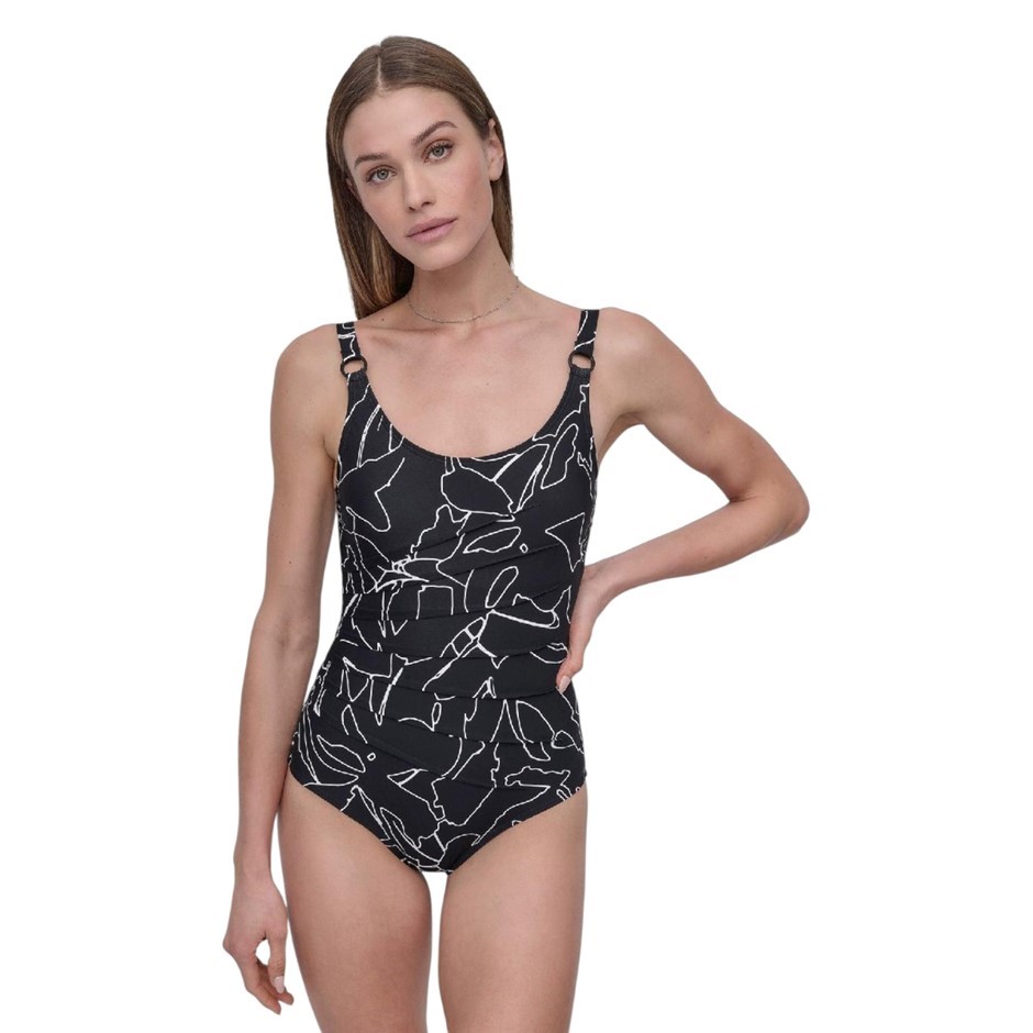 DKNY Women's Padded Swimsuit, Size M, Black Outline (Starburst). Buyers No