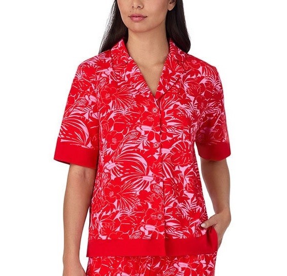 ROOM SERVICE 2pc Notch Collar PJ Set, Size 2XL, Incl: Top & Shorts, Red. B