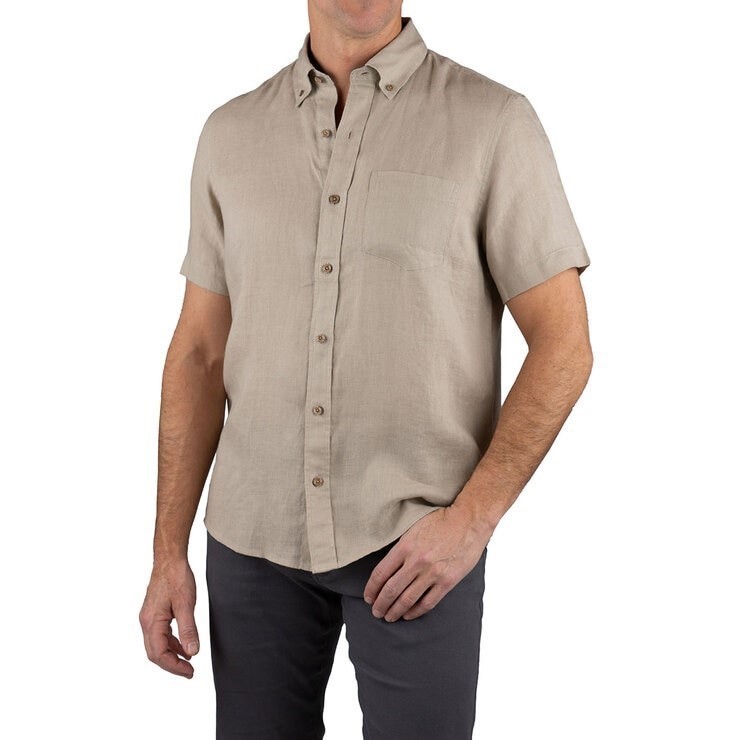 TAILOR VINTAGE Men's S/S Shirt, Size 2XL, 100% Linen, Summer Khaki. NB: min