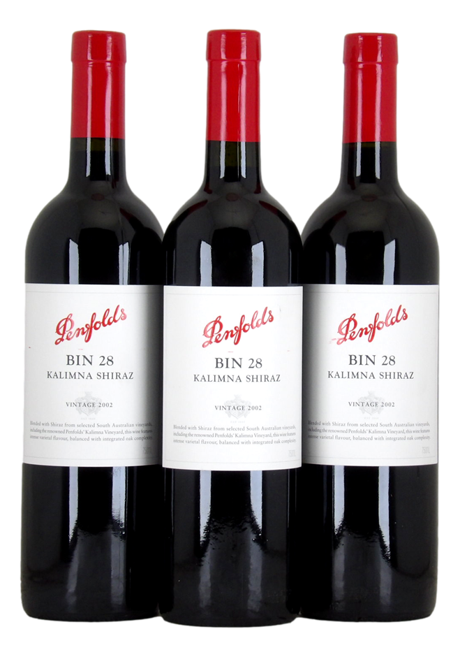 Penfolds Bin 28 Kalimna Shiraz 2002 (3x 750mL), SA.