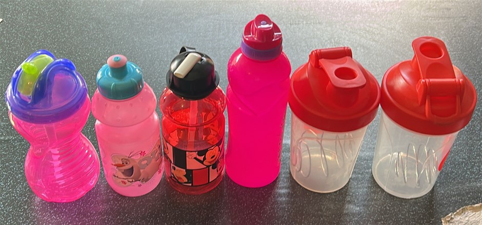 6x Assorted Used Protein/Water Bottles