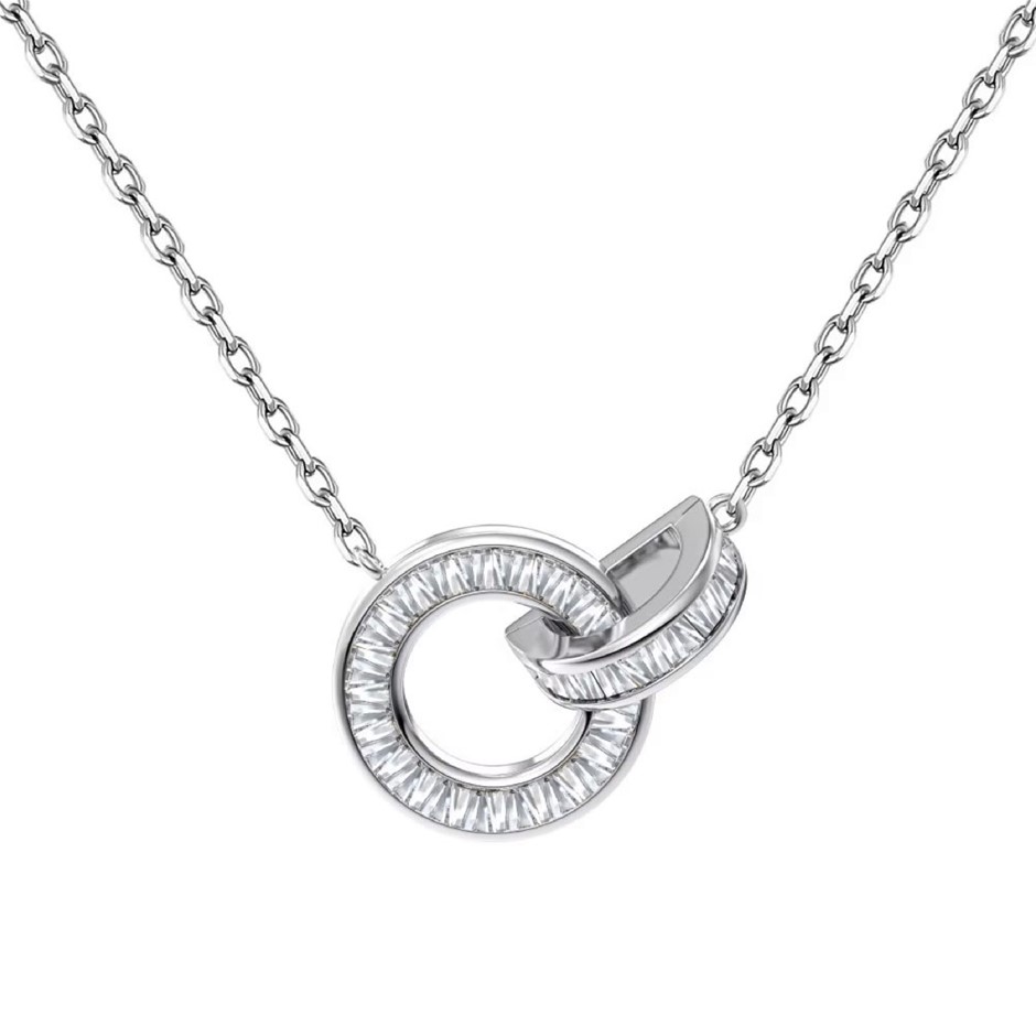 925 Sterling Silver Simulated Diamonds Interlocking Pendant Necklace