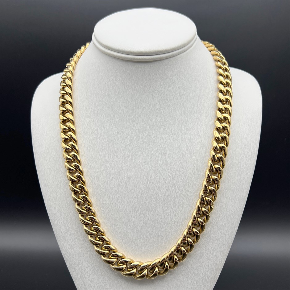 18K Gold-Filled Cuban Necklace with Simulated Diamond Clasp - 55.8cm
