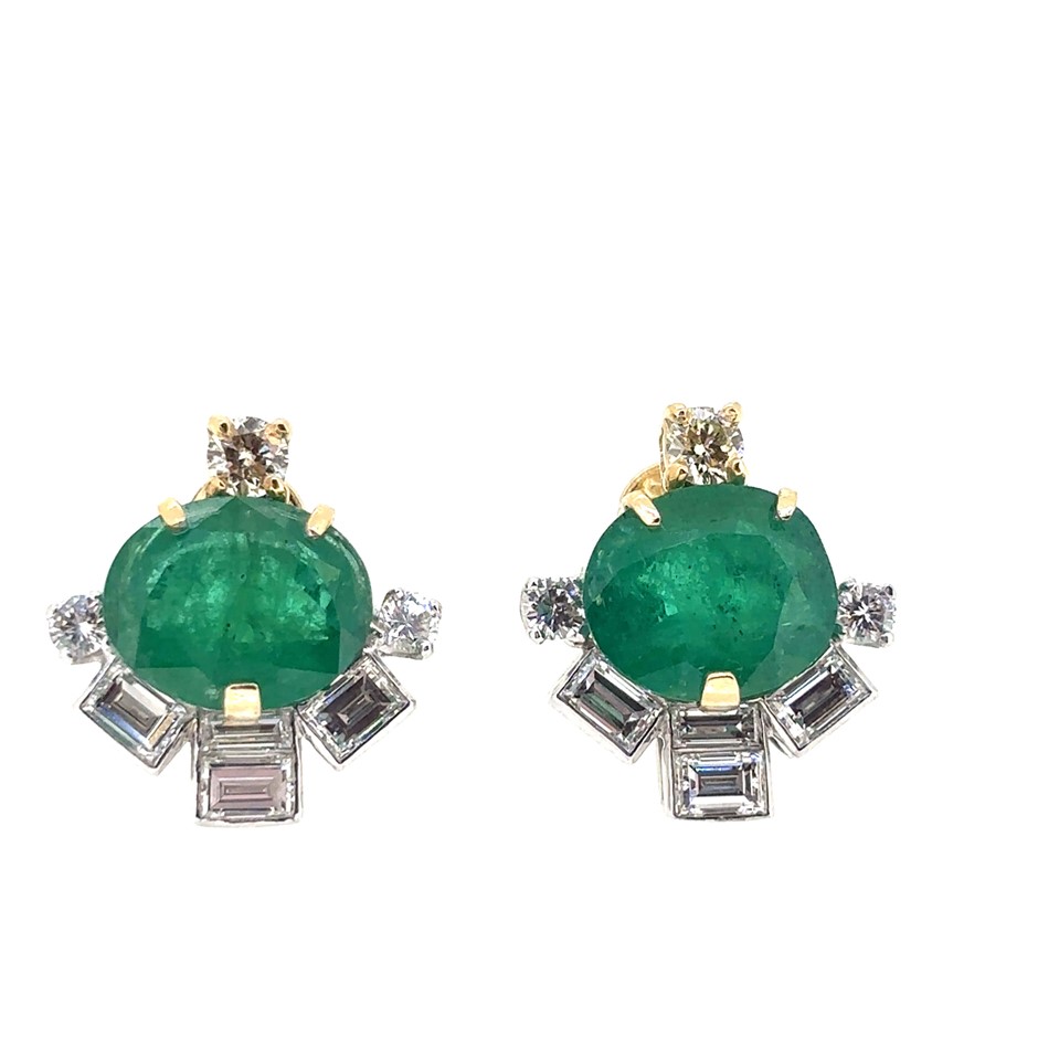 6.10ct 2 Oval Zambian Emerald & 0.36ct 2 Stones VS/Light Yellow & 1.15ct 8