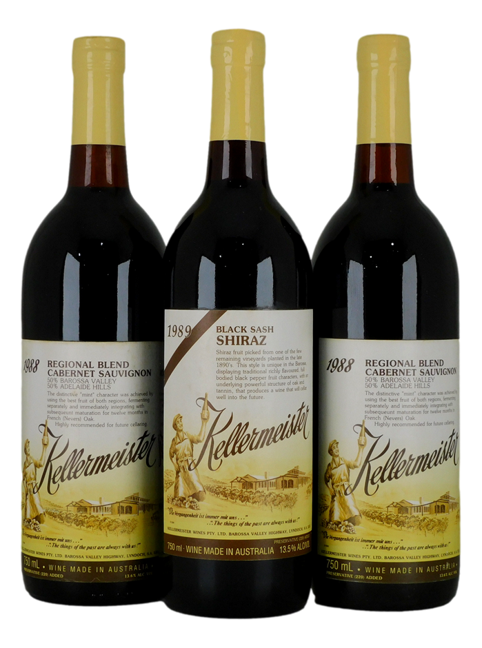 Kellermeister Black Sash Shiraz 1988/1989 (3x 750mL), Barossa.