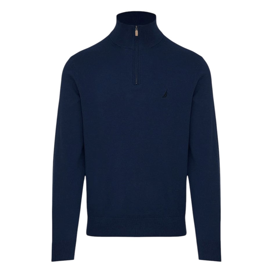 NAUTICA Men's Quarter Zip Sweater, Size L, 100% Cotton, Navy, S24100. Buye