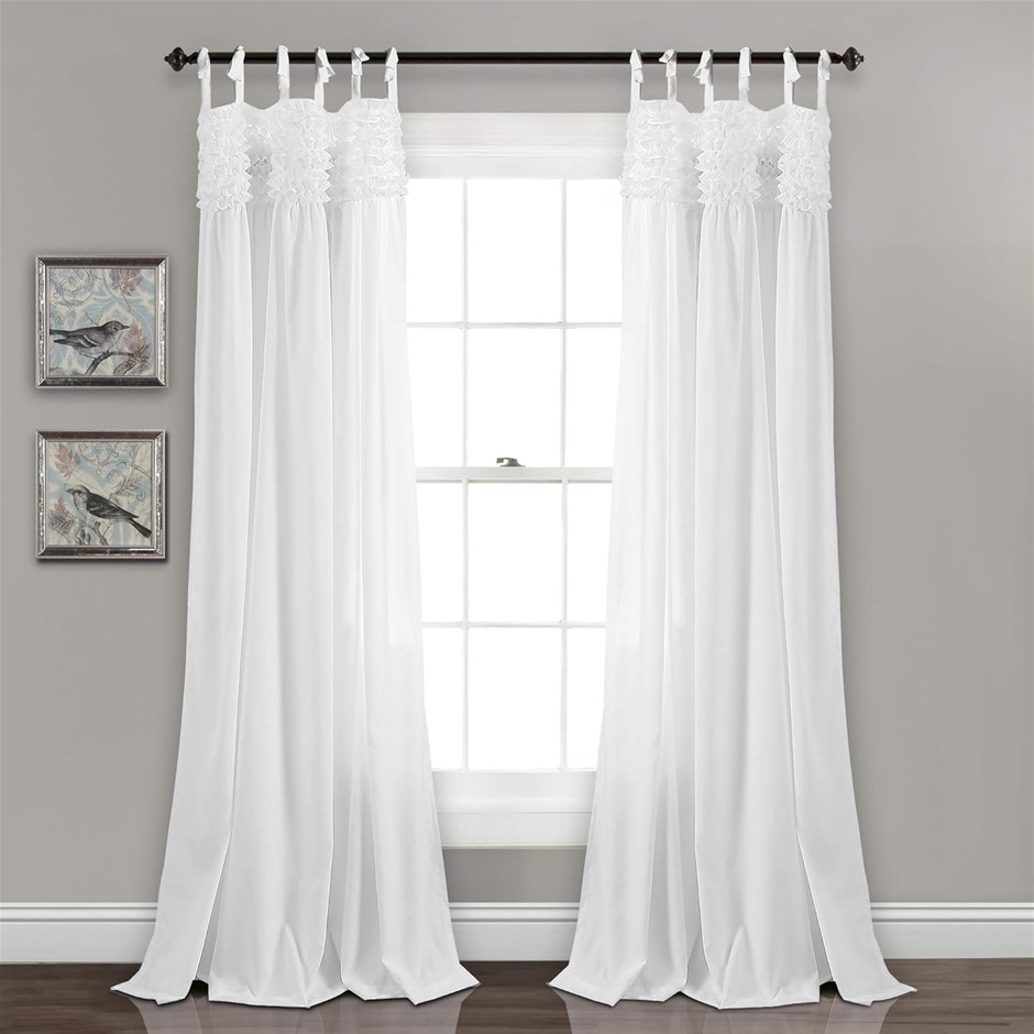 2 x LUSH DECOR Lydia Curtains Ruffle Window Panel Set for Living, Dining, B