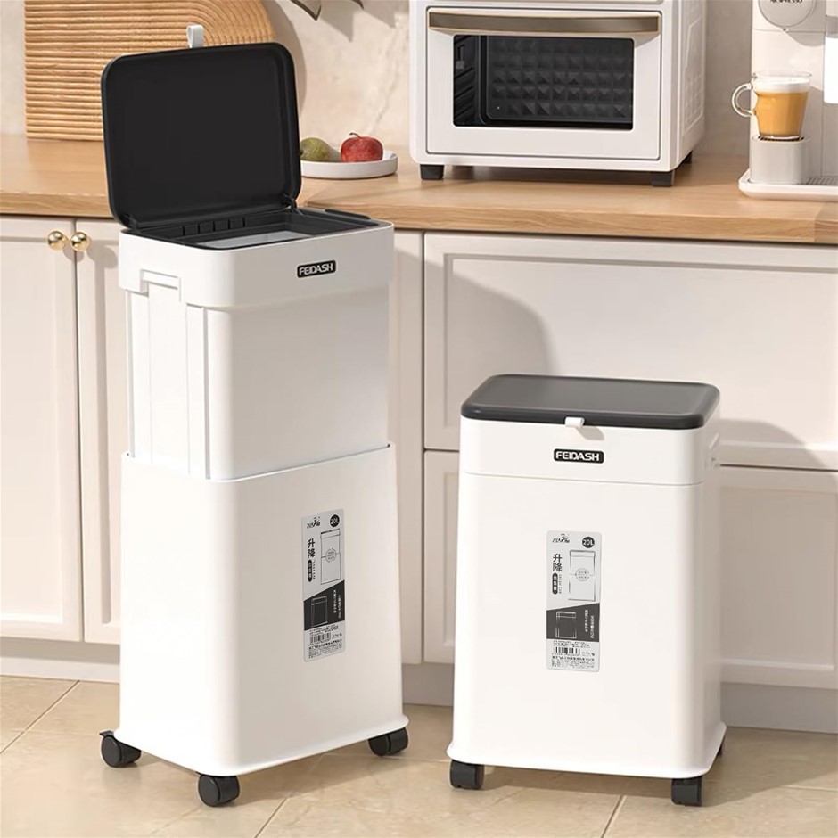 ONLCUK Kitchen Trash Can with Lid, Adjustable Height 20L/5.3Gal Rolling Gar