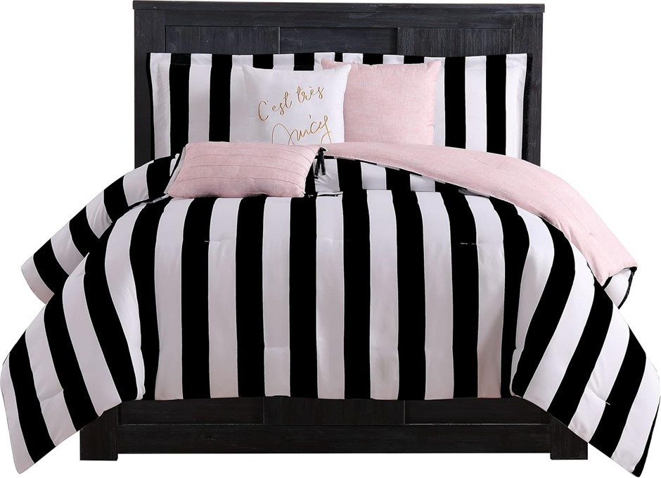 JUICY COUTURE Cabana Stripe Reversible Bedding Set, Black & White Stripe Pr