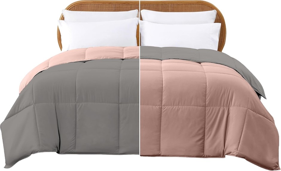MODERN THREADS Down Alternative Reversible Comforter, Charcoal/Misty Rose,