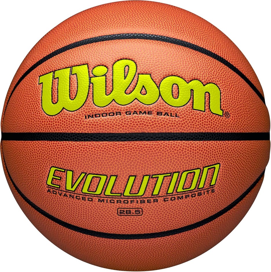 WILSON Evolution Game Basketball, Intermediate, 28.5", Yellow/Brown.