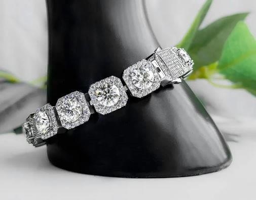 18k White Gold Filled Cuban Bracelet stamped(18K)-20cm