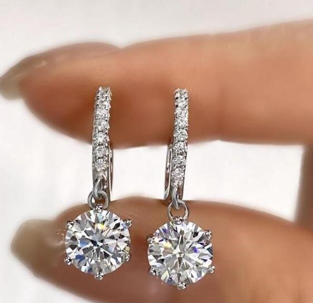2.0ct GRA Moissanite white Brilliant Cut 925 Sterling Silver Earrings-VVS1