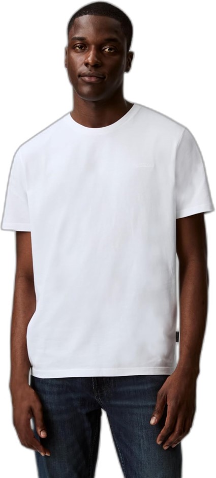 CALVIN KLEIN Men's Solid Liquid Script Tee, Size S, 100% Cotton, Brilliant