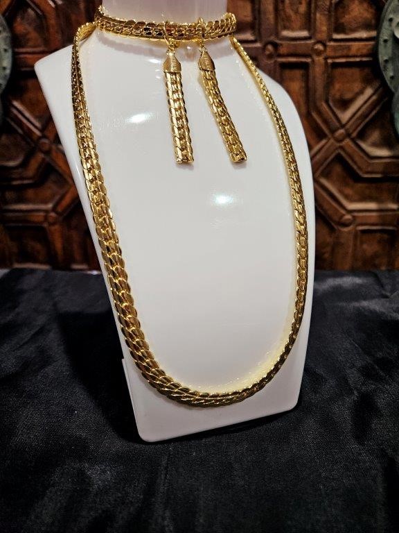 14k/Italy Stamped Set Yellow Gold Filled Chain & Bracelet & Earrings