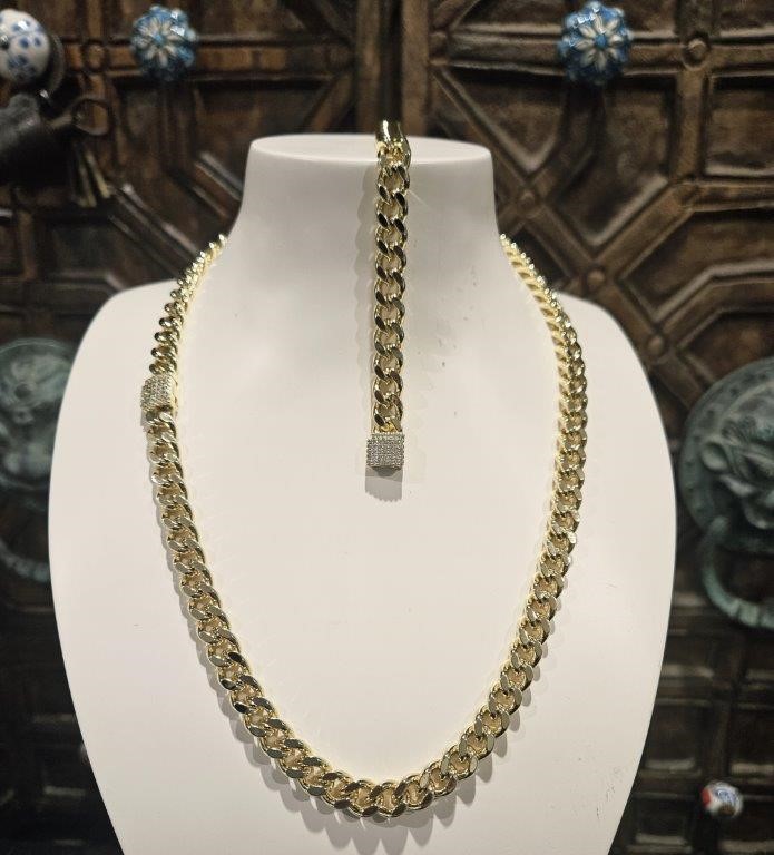 18KGold Filled /Italy Stamped Set Yellow Chain and Bracelet