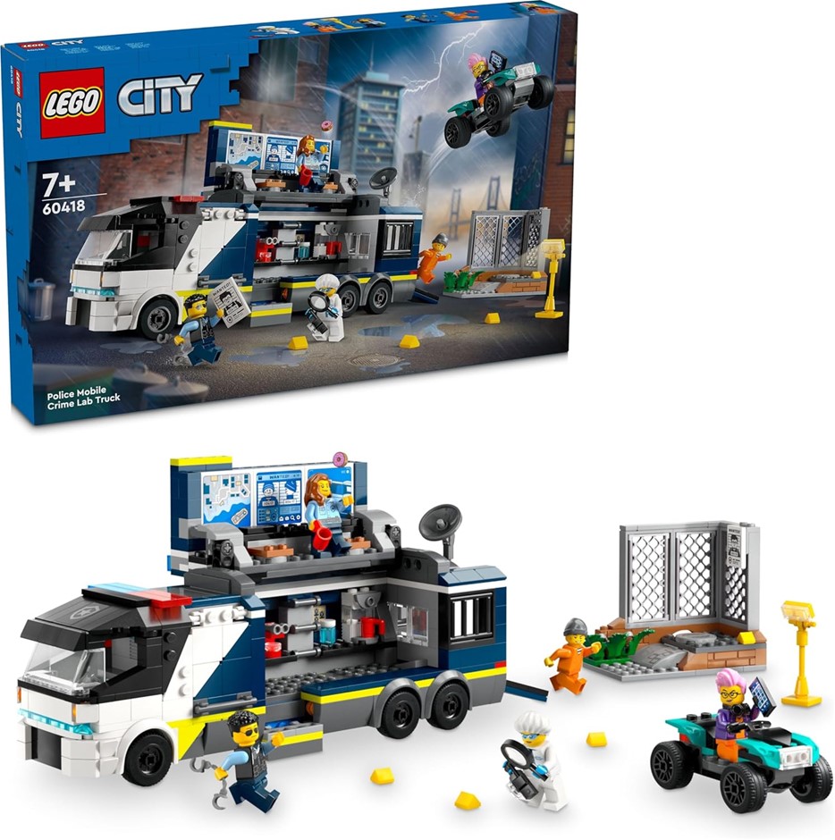 LEGO City Police Print with Laboratory, Police Set with Quad and Truck Toy